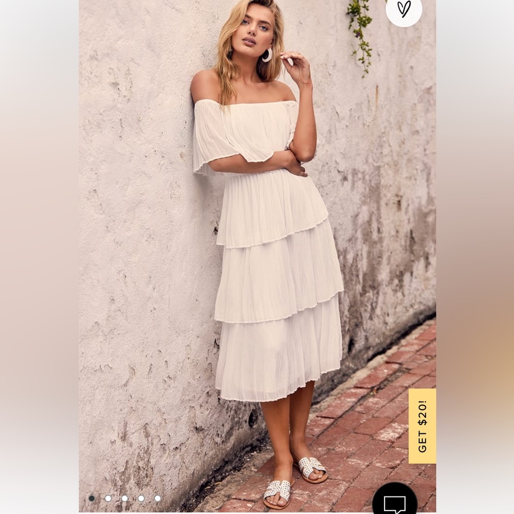 Lulu's Off-Shoulder White Midi Dress
